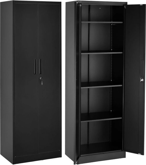 2er Set tectake Aktenschrank Brandon Schwarz aus pulverbeschichtetem Stahl mit verstellbaren Zwischenböden und Schloss, B/T/H: 60 x 40 x 180,5 cm - Bild 1