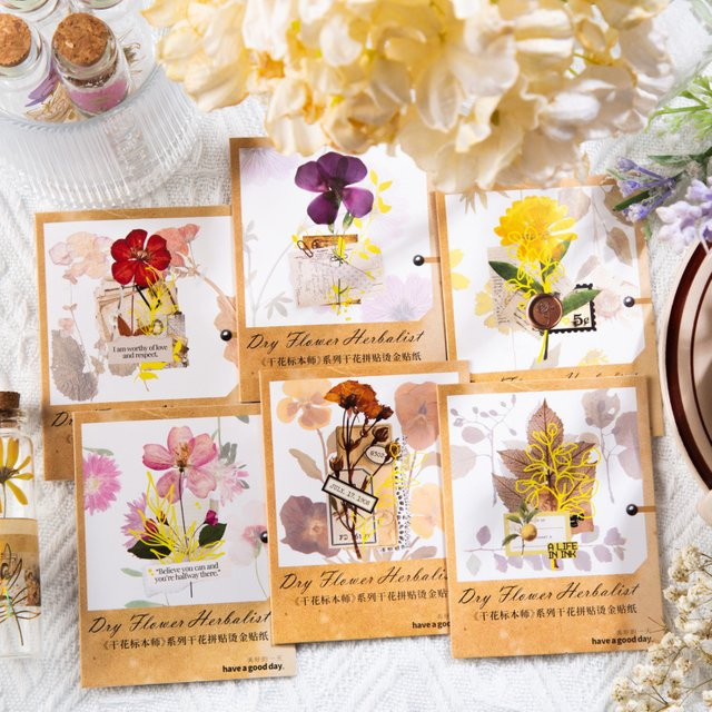 30 Stück Vintage Trockenblumen-Aufkleber in Multicolour für dein Scrapbook und DIY-Projekte - Bild 1