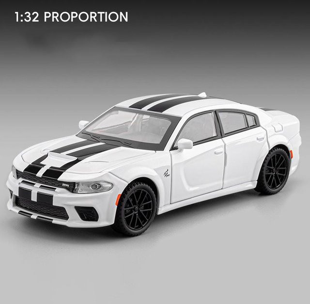 Linyi toy car Dodge Charger Srt Hellcat, Sportwagen Modell, 1:32, mit Licht und Sound, Grau - Bild 1