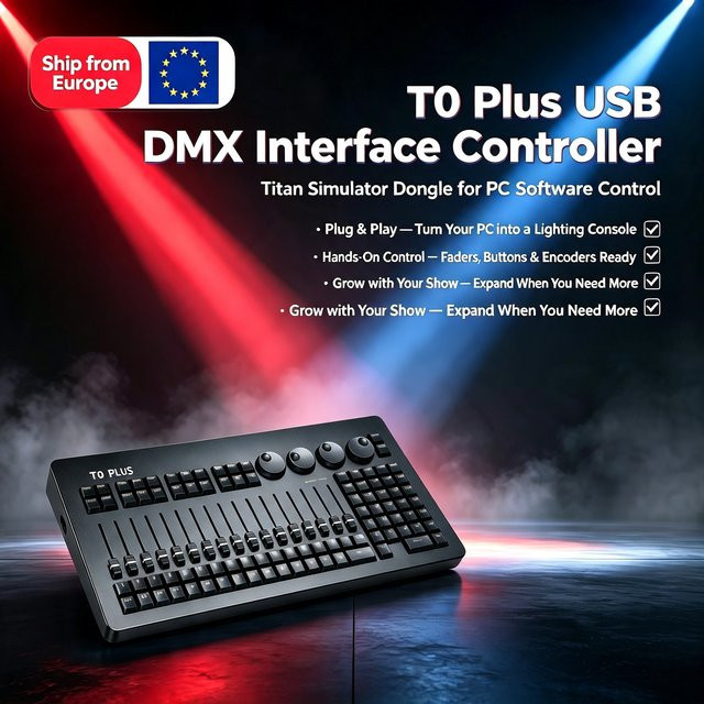 Carinamoba T0 Plus USB DMX Schnittstelle 3-Pin Controller Titan Simulator Dongle für die PC-Software-Steuerung von Bühnenbeleuchtung in Schwarz - Bild 1