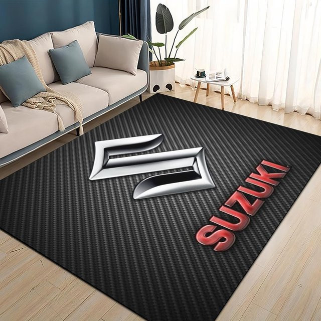 Rutschfester 3D Rennwagen Teppich mit Suzuki Logo für Kinderzimmer und Wohnzimmer, Schwarz, B/T: 60 x 40 cm - Bild 1