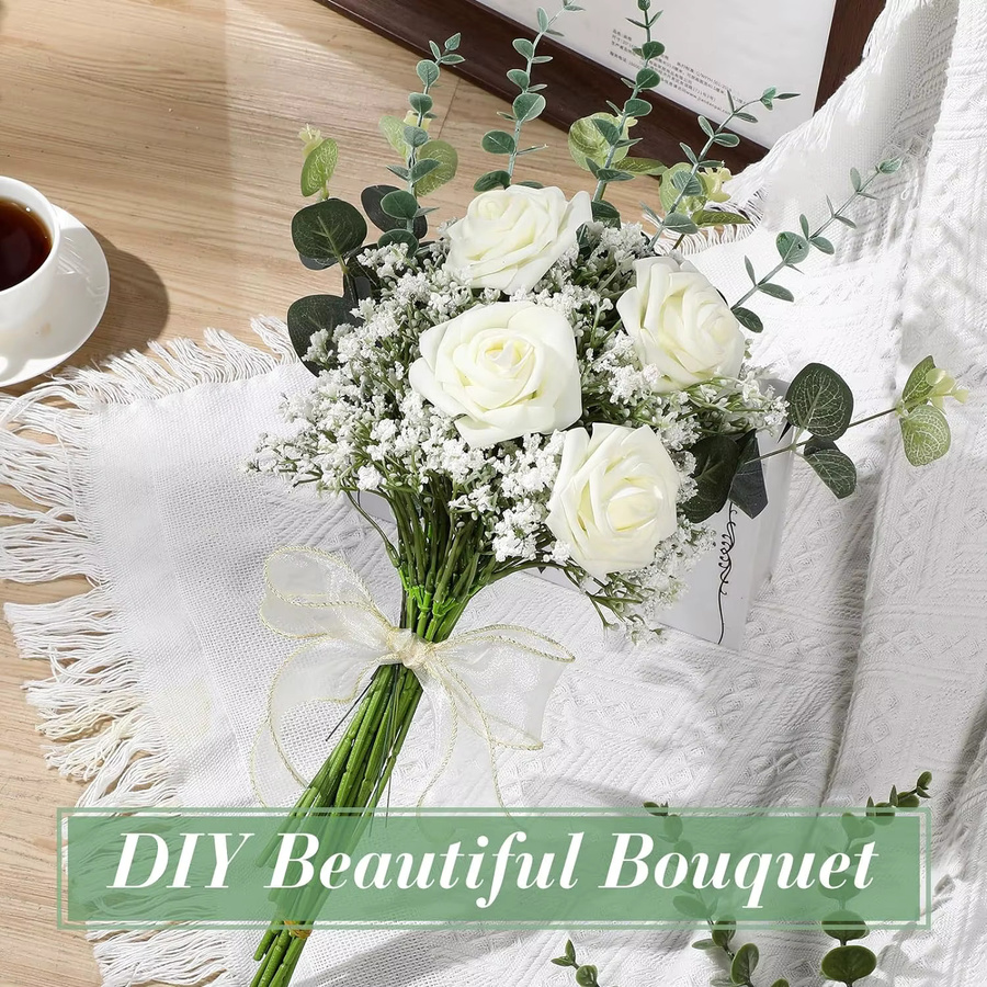30-teiliges TTCY Mix-Box-Set mit künstlichen grünen Pflanzen für Hochzeitsdekoration und DIY-Blumengestecke in Grün und Weiß - Bild 3