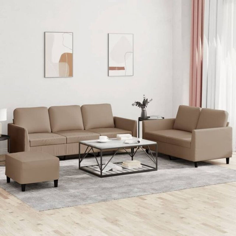 Vidaxl 3-tlg. Sofagarnitur mit Kissen in Braun und Beige aus Kunstleder im modernen Design - Bild 1