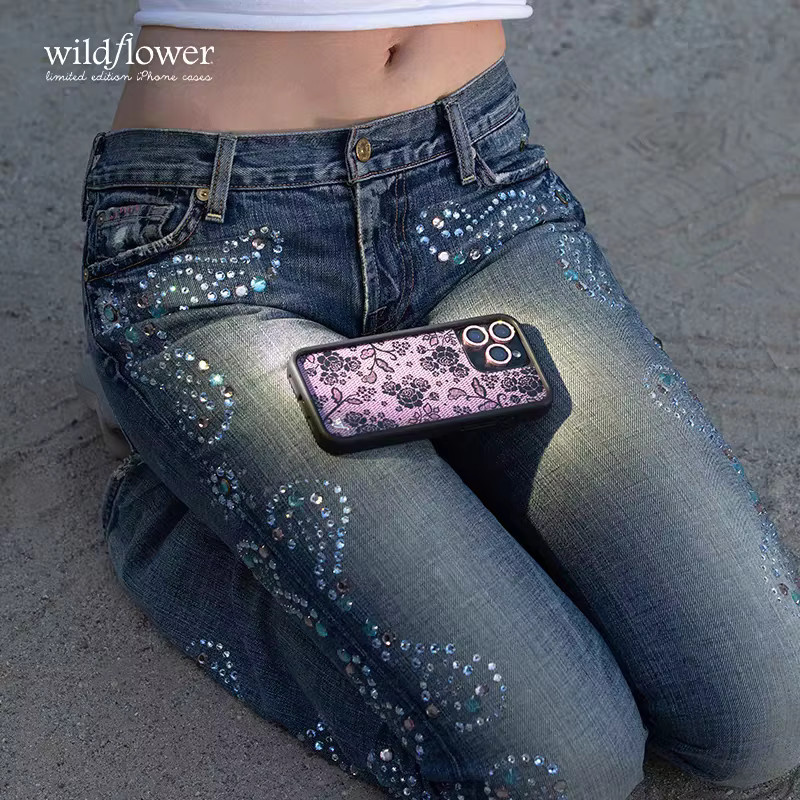Potdemiel Wildflower Lace Lover 3D-Nieten Handyhülle für iPhone 16 15 14 13 12 Pro Max mit floralem Blumenmuster - Bild 4