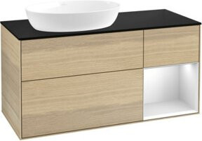 V&B Waschtischunterschrank Finion mit Wandbeleuchtung, Breite: 120 cm, Farbe: Weiß lackiert und Eiche offen - Bild 1