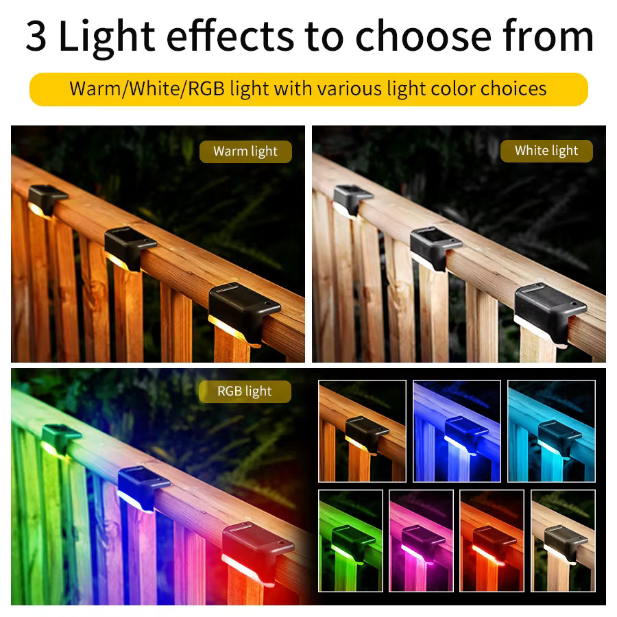 Aamasun LED-Solar-Treppenlicht in Schwarz mit warmweißem Licht für Garten, Terrasse und Innenhof - Bild 3