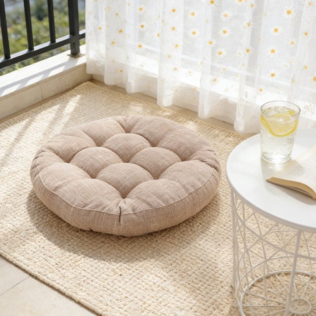 Inyahome Rundes Bodenkissen aus Cord in Beige und Rot für Yoga und Boho-Stil - Bild 1