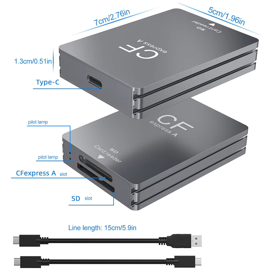 ALLOYSEED 2-in-1 CFexpress Typ A und SD-Kartenleser mit USB 3.2 10Gbps, Silber - Bild 5