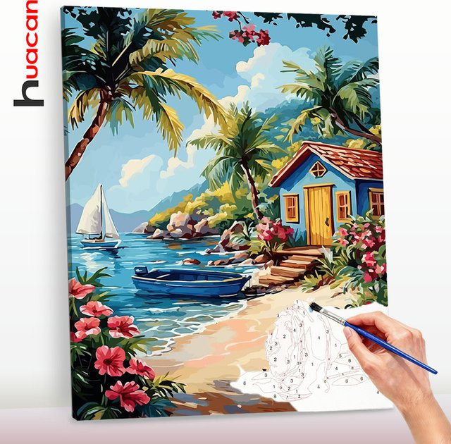 Huacan Landschaft Malen nach Zahlen, Ölgemälde auf Leinwand, Bunt - Bild 1