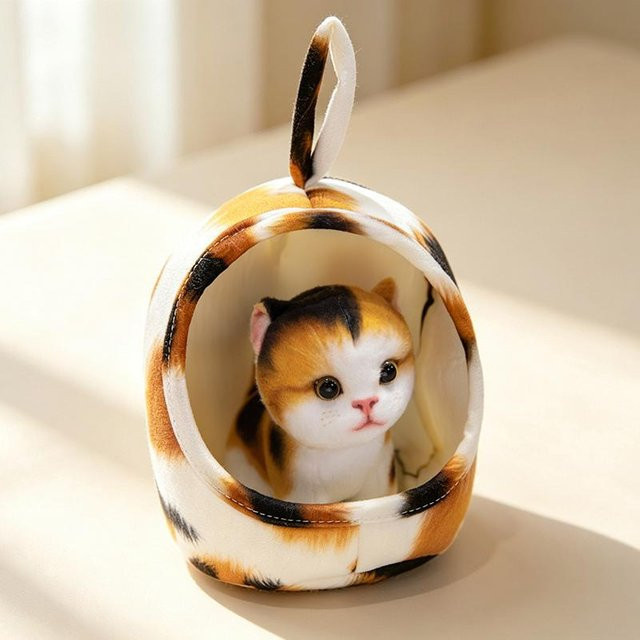 Yiran toy Kawaii Katzen-Stofftier mit Katzenhaus, Plüsch / Textil, 15cm - Bild 1