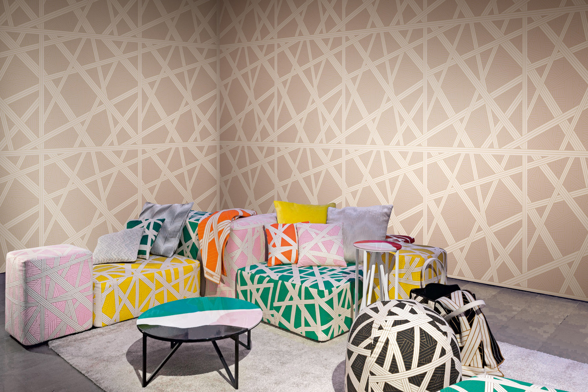 Missoni Home Tapete Nastri in Beige mit geometrischem Abstract-Muster aus Vinyl - Bild 1