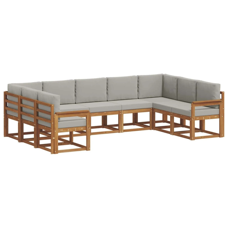vidaXL Outdoor-Sofagarnitur 9-teilig aus Akazienholz mit Kissen in Natur und Grau - Bild 2