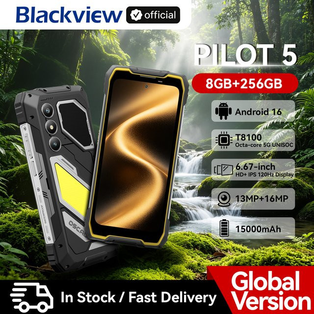 Blackview OSCAL PILOT 5 5G Robustes Smartphone mit 6,67 Zoll 2,4K Display 120Hz, UNISOC T8100, 8GB RAM, 256GB Speicher, 15000mAh Akku, Schwarz - Bild 1