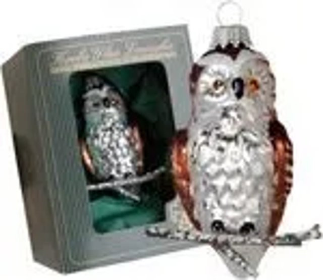 Christbaumschmuck aus Glas von Krebs Glas Lauscha GmbH kleine Eule in Weiß/Silber, Höhe: 8 cm - Bild 1