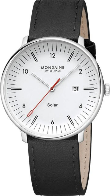 Mondaine Herrenuhr Solar, Edelstahl, 41 mm, Leder, Weiß, 5 ATM - Bild 1
