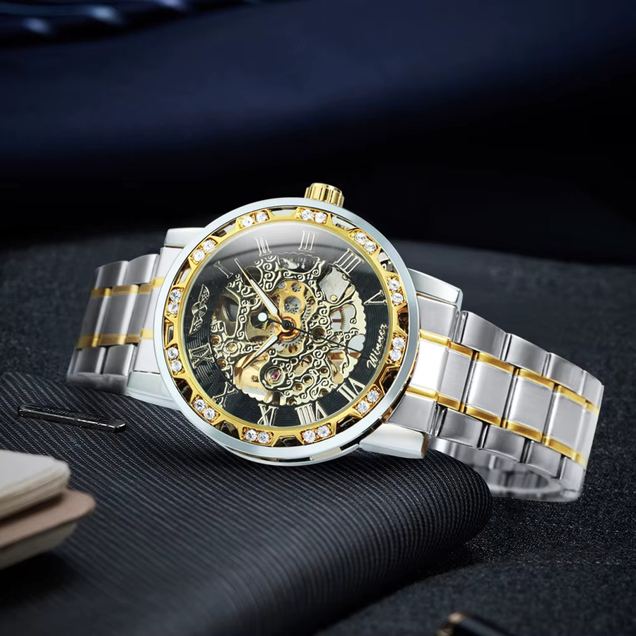 WINNER Armbanduhr, Mechanisch, Gold, Edelstahlarmband, Herren - Bild 3