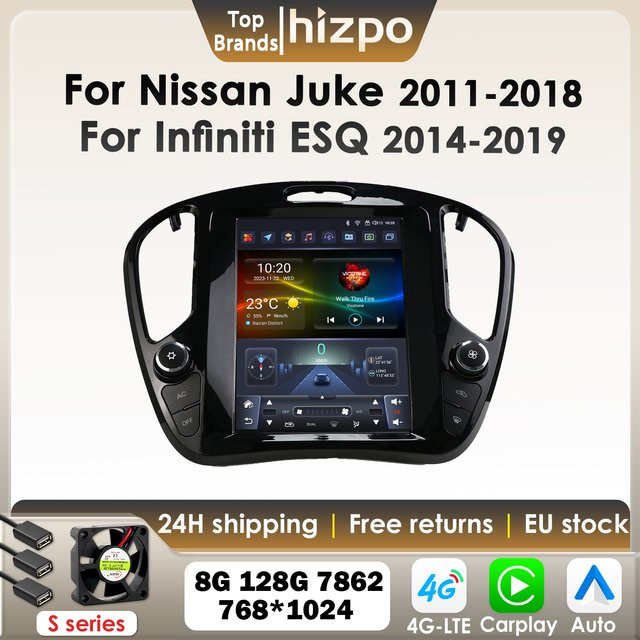 Hizpo Android Autoradio mit 9,7 Zoll Display für Nissan Juke 2011–2018 und Infiniti ESQ im Tesla Style mit GPS, 4G, Bluetooth und DSP in Schwarz - Bild 1