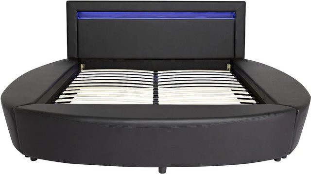 Rundes gepolstertes Bett Abulis von Vente-unique in Schwarz mit Kunstleder und Unterbettbeleuchtung, B/T/H: 213 x 180 x 200 cm - Bild 1
