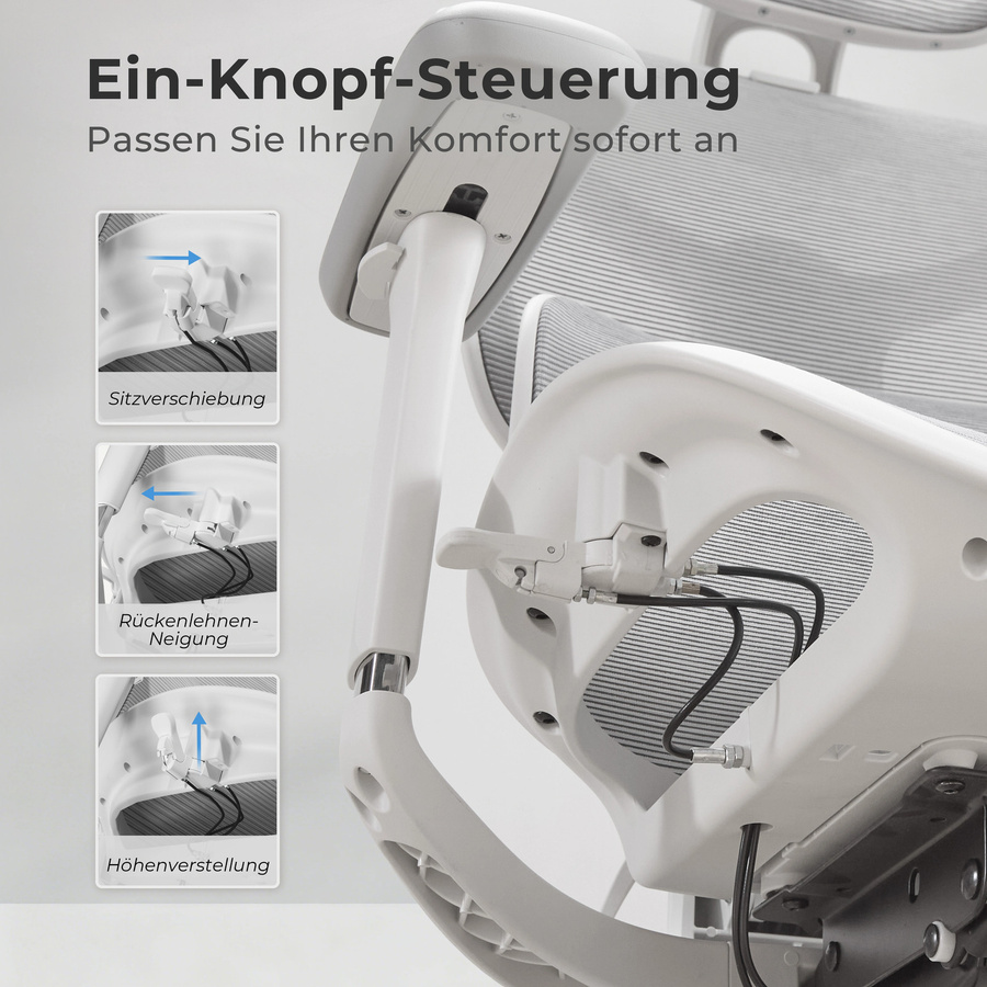 WELAX S9 Ergonomischer Mesh-Bürostuhl mit Lendenstütze und Fußstütze in Schwarz oder Weiß für Homeoffice und Gaming - Bild 2