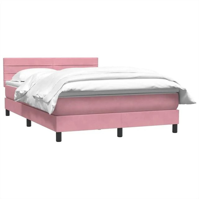 vidaXL Boxspringbett mit Matratze in Rosa und Weiß, Hybrid-Bett mit Taschenfederkern aus Samt, B/T/H: 140 x 210 x 78 cm - Bild 1