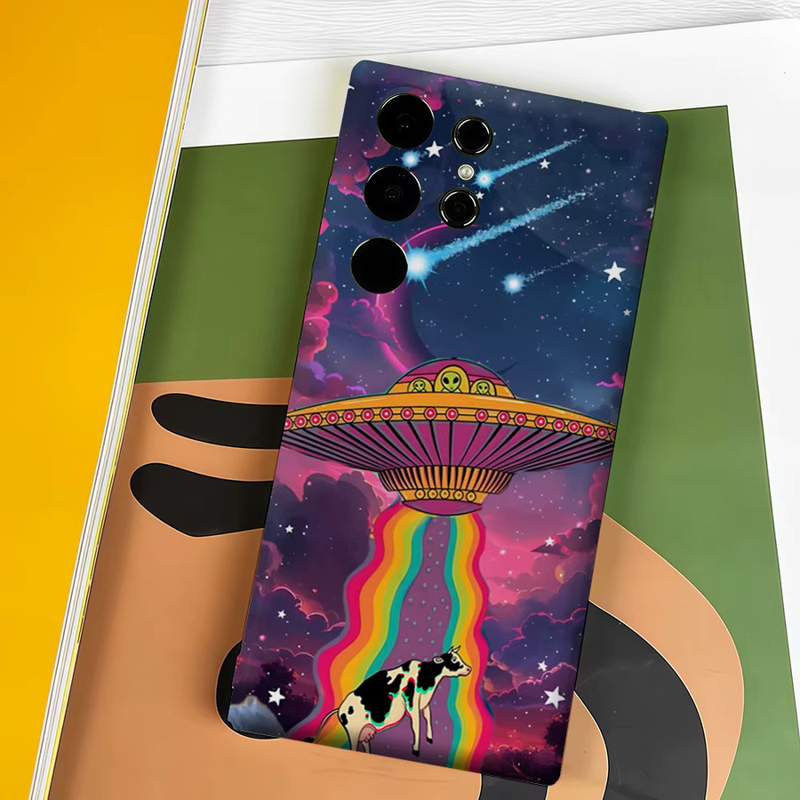 Stoßfeste Doppelschicht Handyhülle mit UFO-Abduktions-Kuh-Design für Samsung Galaxy S26 S25 Ultra S24 S23 Ultra Plus, Mehrfarbig - Bild 4