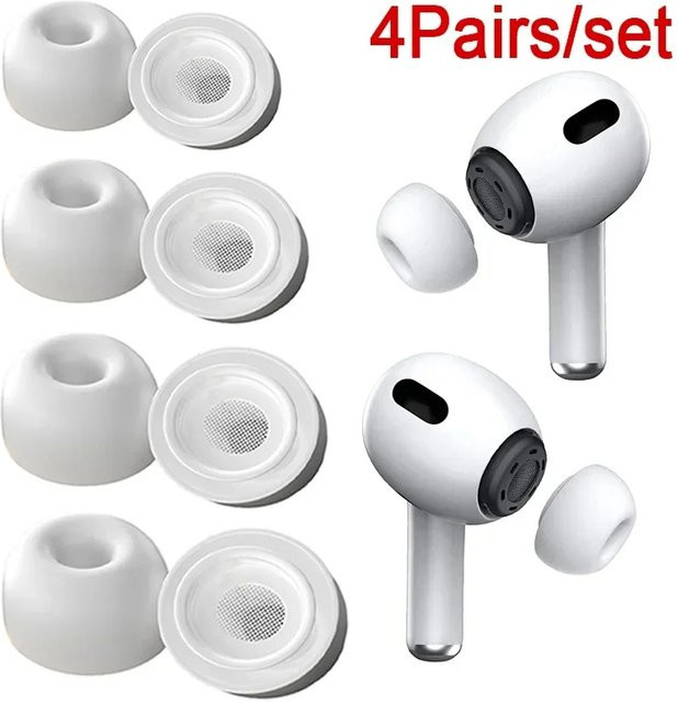 4 Paar Silikon-Ersatz-Ohrstöpsel in Weiß für Apple AirPods Pro 1 und 2, In-Ear-Zubehör zur Geräuschreduzierung, Größen XS/S/M/L - Bild 1