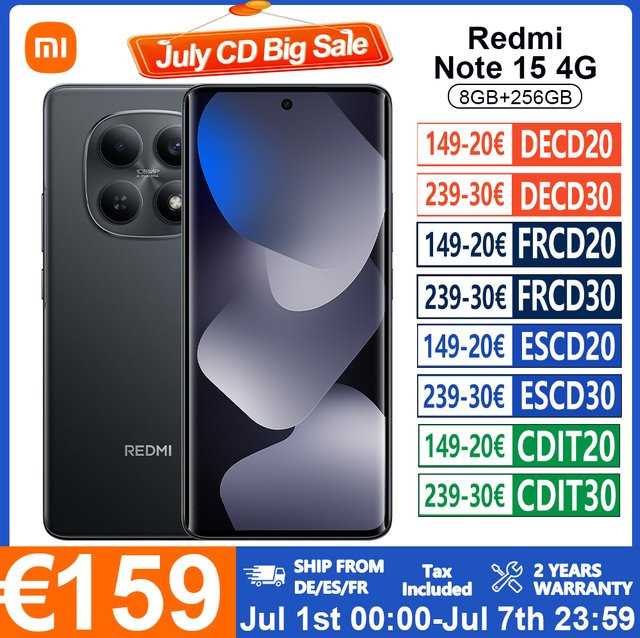 Xiaomi Redmi Note 15 4G Smartphone Global Version in Blau mit 6,77 Zoll FHD Display, 6000mAh Akku, 33W Schnellladen, 108MP Hauptkamera und NFC - Bild 1