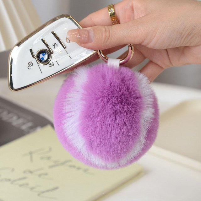 Schlüsselanhänger Tennisball, Kaninchenfell, violett, 8 cm, Damen - Bild 1