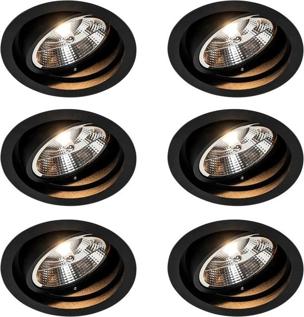 QAZQA Set mit 6 modernen versenkten Spots Chuck 111 in Schwarz aus Aluminium, verstellbar und dimmbar, GU10 - Bild 1