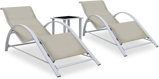 vidaXL Sonnenliegen Set aus 2 Stück mit Tisch aus Aluminium in Cremeweiß - Bild 1