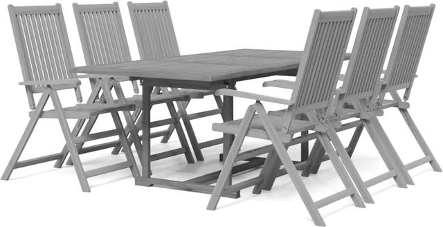 vidaXL 7-teilige Garten-Essgruppe aus Massivholz Akazie in Grau - Bild 1
