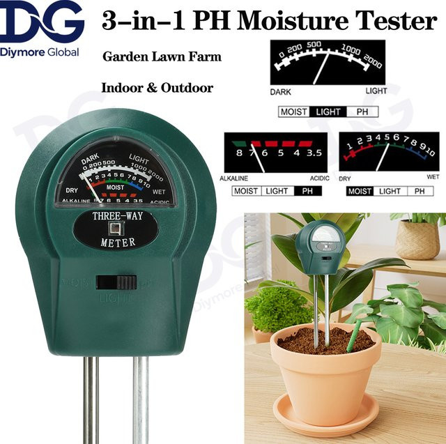 3-in-1 Garten-PH-Messgerät in Grün zur Messung von Bodenfeuchtigkeit, Sonnenlicht und pH-Wert für deine Pflanzen - Bild 1