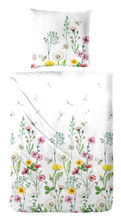 Primera Renforce Bettwäsche Set mit Blumenwiese Klee Hummel Löwenzahn in Mehrfarbig, B/H: 155 x 220 cm und 80 x 80 cm - Bild 1