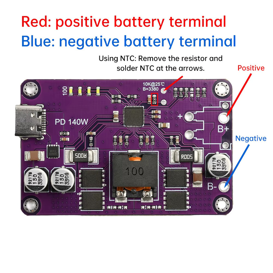 Gaqqee 140W PD3.1 Typ-C Akkuladegerät-Modul 3S-6S Bidirektionales Schnell-Lade- und Entladegerät in Lila - Bild 2
