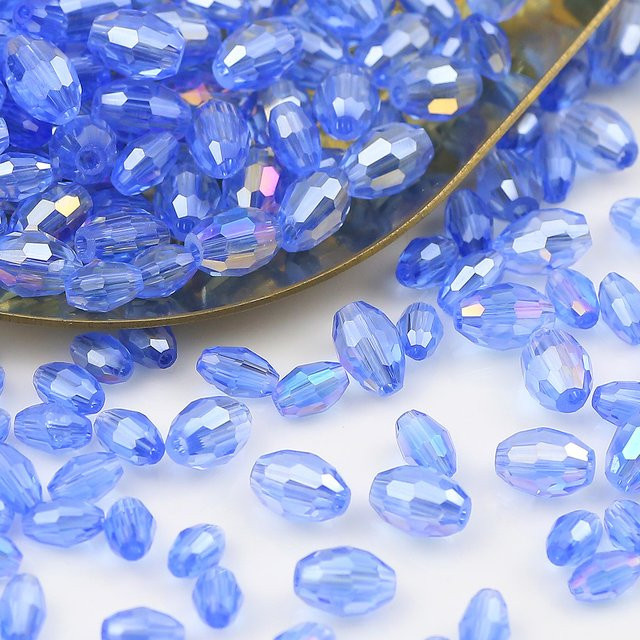 JHNBY Perlen, österreichisches Kristallglas, hellblau, AB, oval, facettiert, 4 x 6/6 x 8 mm - Bild 1