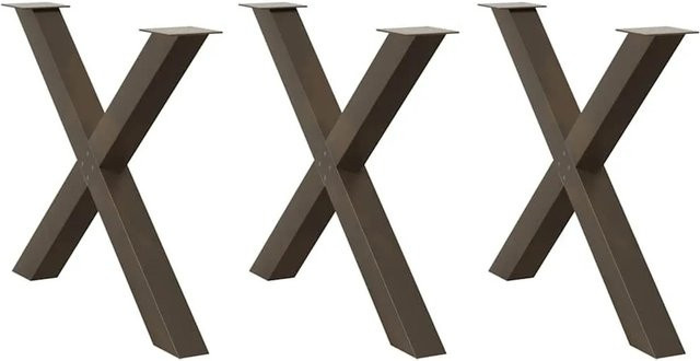 vidaXL Esstischbeine X-Form aus Stahl in Naturstahl, 3 Stück, Höhe: 73 cm, Breite: 90 cm - Bild 1