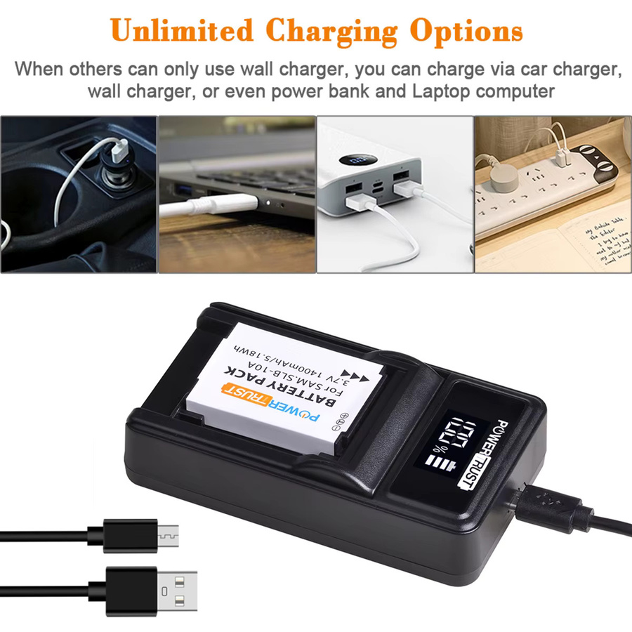 Samsung Akku SLB-10A mit USB-Ladegerät in Schwarz für EX2F HZ15W SL202 SL420 SL620 SL820 WB150F WB250F WB350F WB750 WB800 - Bild 2