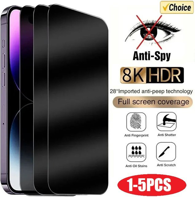 PJPK Anti-Spy Privatsphäre Displayschutzfolie für iPhone 11 bis iPhone 17 Pro Max in Transparent - Bild 1