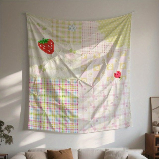 VIKAMA Boho Wandteppich mit floralem Patchwork-Design in Multicolour, Rechteckig, B/H: 60 x 40 cm - Bild 1