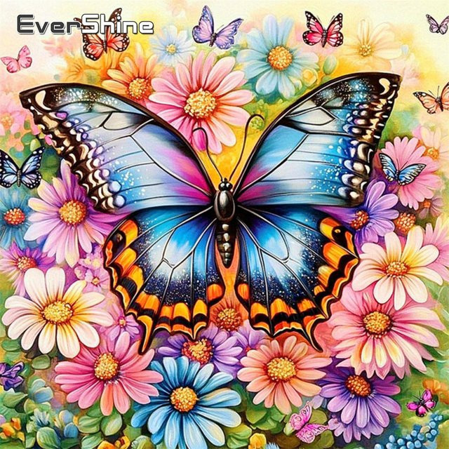 Evershine Diamant-Mosaik Gänseblümchen und Schmetterling DIY Vollbohr-Stickerei als Strass Diamantmalerei in Multicolour, B/H: 20 x 20 cm - Bild 1