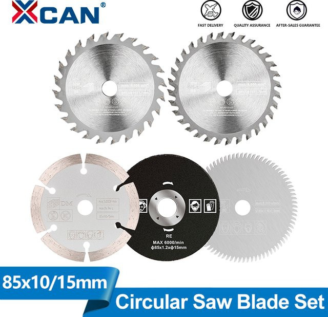 XCAN 5-teiliges Mini-Kreissägeblatt-Set in Silber mit HSS, TCT und Diamant-Trennscheiben für die Holzbearbeitung, Durchmesser: 85 mm, Bohrung: 10/15 mm - Bild 1