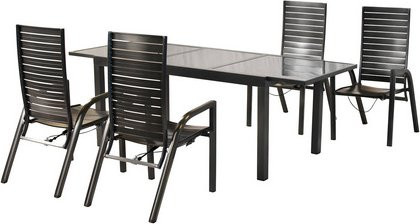 MERXX Gartenmöbel-Diningset Siros, 5-teilig, Aluminium und Glas, schwarz, Tisch B: 150 cm, T: 76,7 cm, H: 71 cm und 4 Stühle B: 49 cm, T: 57,5 cm, H: 49 cm - Bild 1