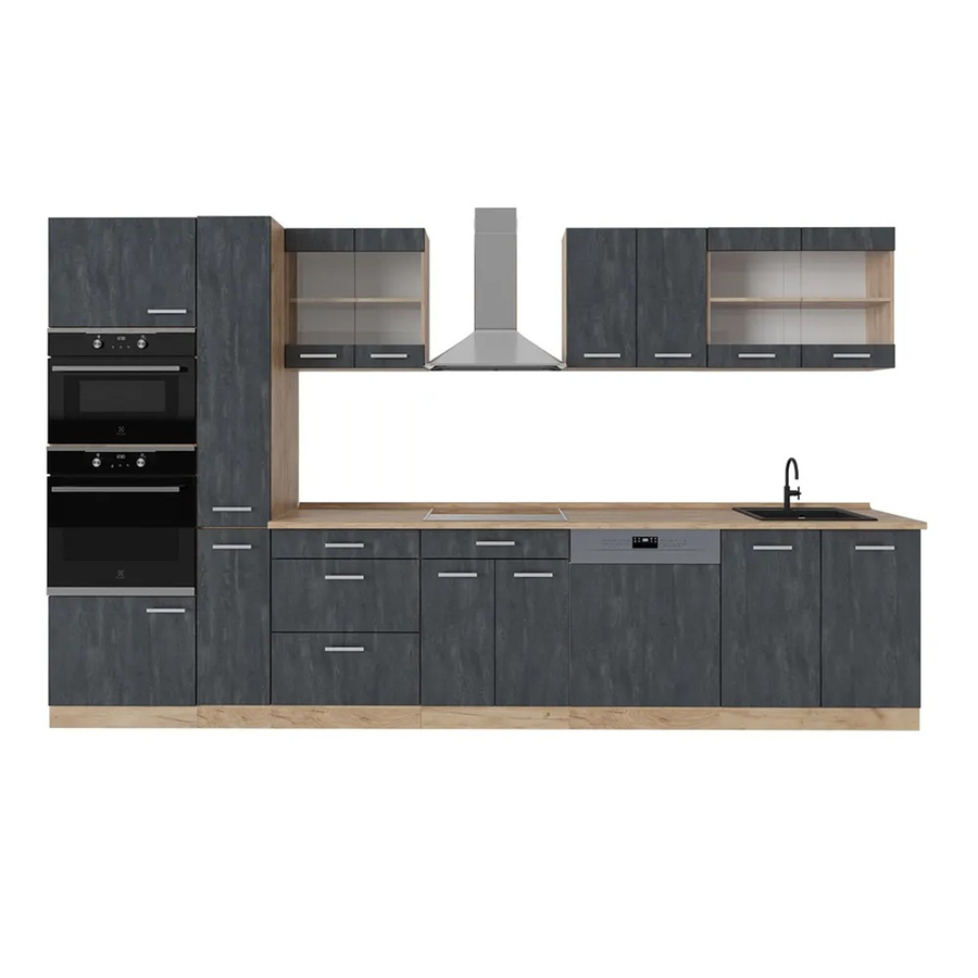 Vicco R-Line Küchenzeile modern in Schwarz Beton und Eiche, Breite: 350 cm, Höhe: 207 cm, Tiefe: 60 cm - Bild 2