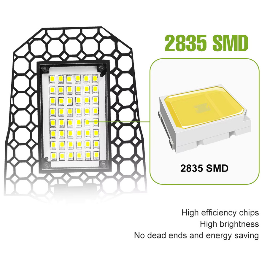 E27 LED Deckenleuchte mit verformbaren Flügeln, faltbare Garage Glühbirne in Warmweiß, 40W, Weiß - Bild 3