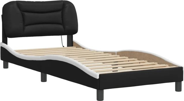 vidaXL Bettgestell Hvar mit LED-Beleuchtung und USB-Ladeport, Schwarz-Weiß, Kunstleder und Kiefernholz, B/T/H: 90 x 200 x 218 cm - Bild 1