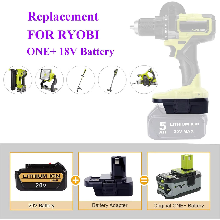 DM18RL-Adapter in Schwarz kompatibel mit Ryobi 18V, Milwaukee M18 und DeWalt 20V Akkus - Bild 3