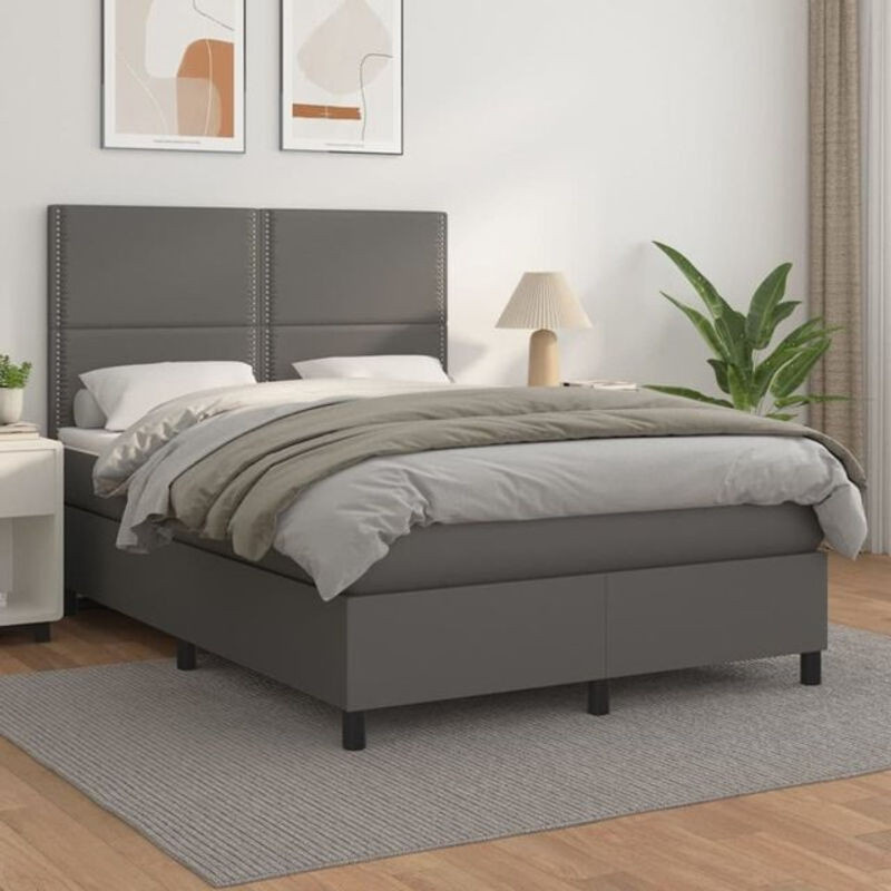 Vidaxl Boxspringbett mit Matratze in Grau aus Kunstleder, B/T: 140 x 190 cm - Bild 1