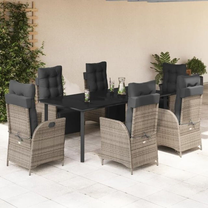 7-teilige moderne Garten-Essgruppe aus grauem Poly-Rattan mit Kissen von vidaxl - Bild 1