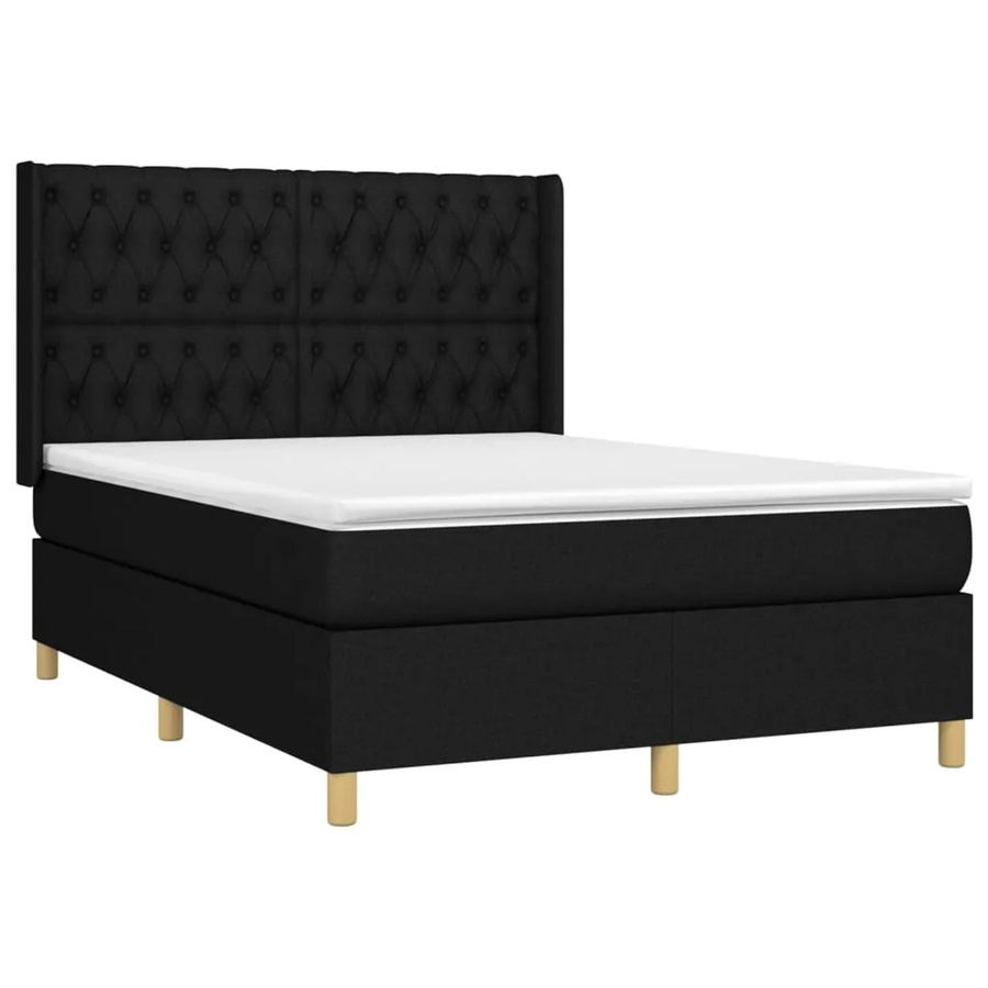 vidaXL Boxspringbett mit Matratze in Schwarz, Hybrid-Design mit LED-Unterbettbeleuchtung und USB-Ladeport, Stoff, B/T: 140 x 200 cm - Bild 2