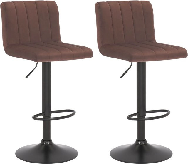 DELUKE 2er Set Barhocker NUBEL in Braun aus Samt, höhenverstellbare Barstühle mit Lehne und Drehsitz, B/T/H: 41 x 49 x 87 cm - Bild 1